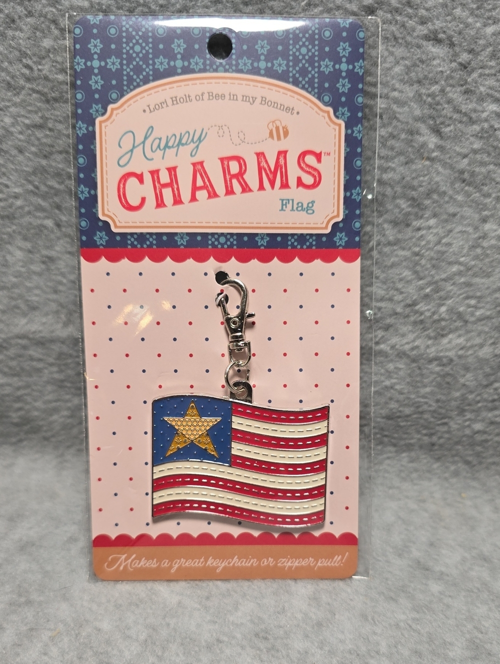 Happy Charms Enamel Flag Keychain Charm - Blue, Red & White